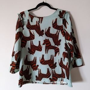 Compania Fantastica | Aqua zebra blouse | Sz L
